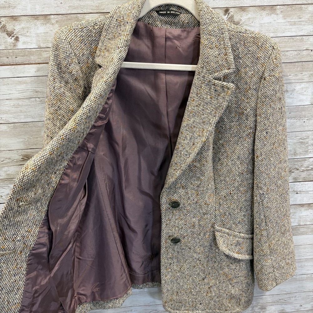 Vtg Hourihan by Jimmy Hourihan Womens 12 Blazer Beige Donegal Tweed Pure Wool - Picture 3 of 14